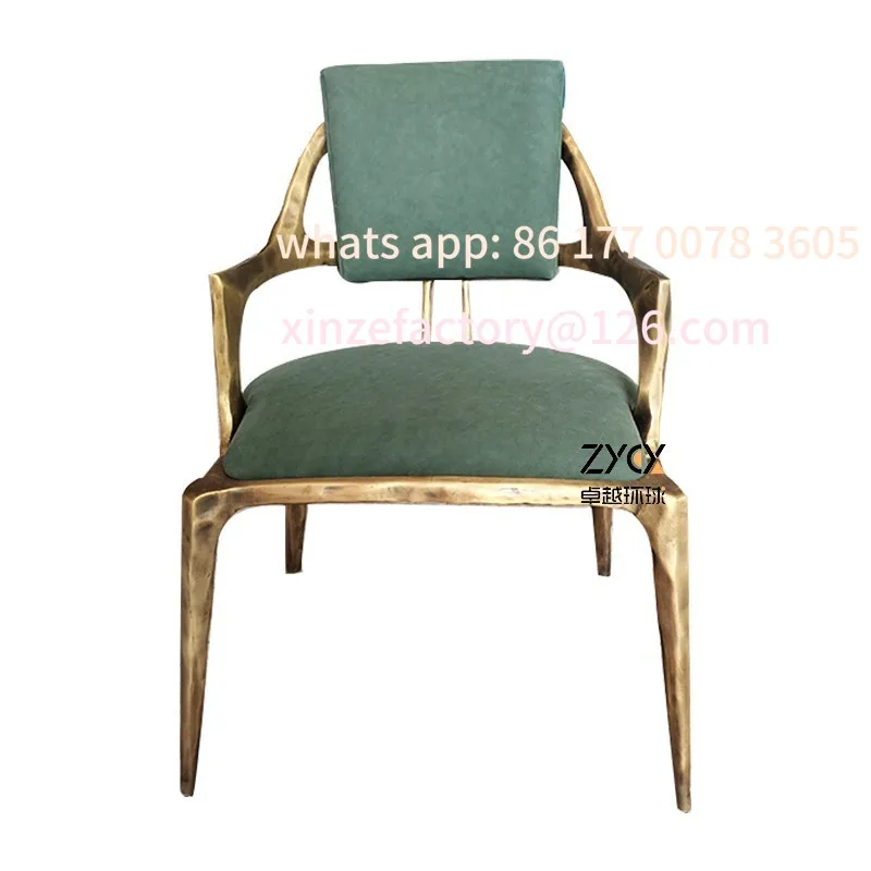 

Customizable Light Luxury Pure Copper Dining Chair Living Room Home Leather Art Single Chair Modern Designer High-end Custom Bac