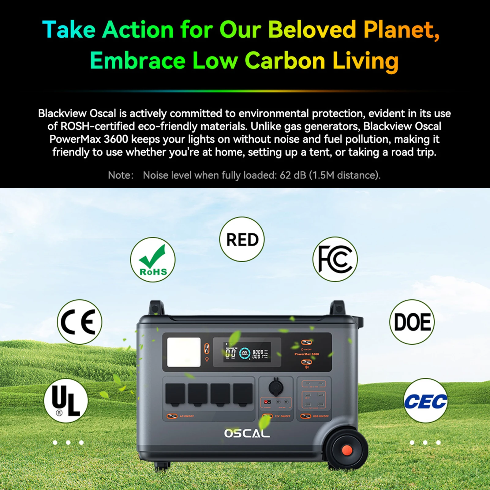 Oscal Powermax 3600 Rugged Portable Power Station 3600Wh to 57600Wh Battery Capacity 14 Outlets 5 LED Light Modes Morse Code Sig