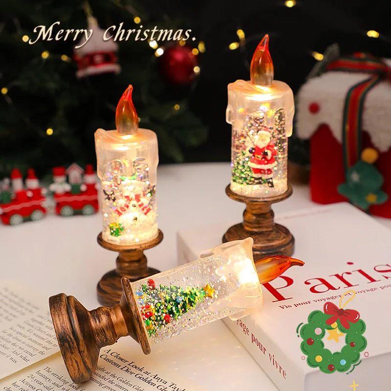 زينة عيد الميلاد سطح المكتب الحلي أشجار عيد الميلاد متوهجة الثلوج أضواء الليل كرات كريستال الهدايا الإبداعية أضواء الشموع جديد #5