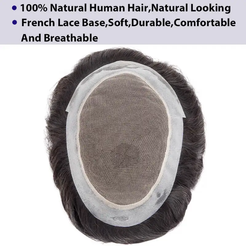 Australia French Lace And Skin Base Male Hair Prosthesis 6" Natural Human Hair Toupee Man Wig Breathable Hair Replacement System