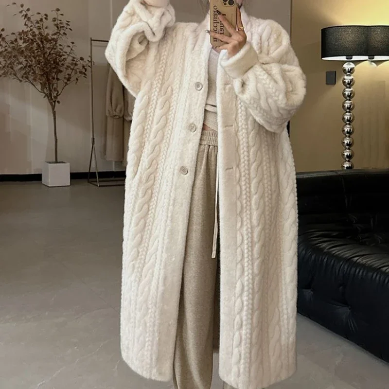 Long Imitation Mink Plush Fried Dough Twists Cardigan Fur Fur Integrated Fur Coat Fur Thickened Women\'s Coat