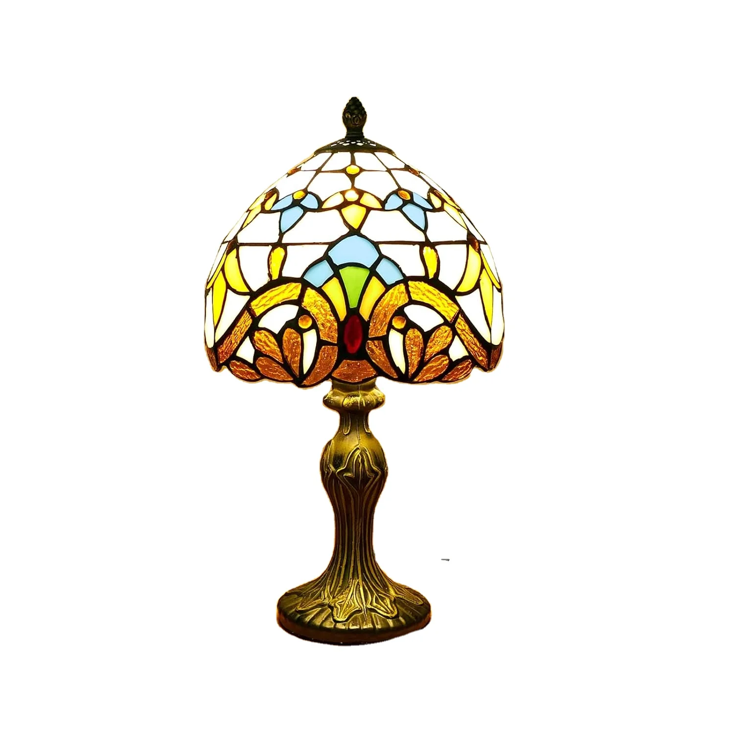 

Table Lamp Baroque Handmade Stained Glass Desk Lamps Gifts Resin Base Beige Baroque Vintage Reading Lamp