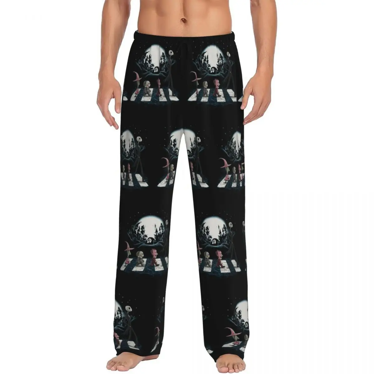 Pantalones de pijama personalizados para hombre, pesadilla antes de Navidad, estampado de calavera de Halloween, Skellington, ropa de dormir con bolsillos