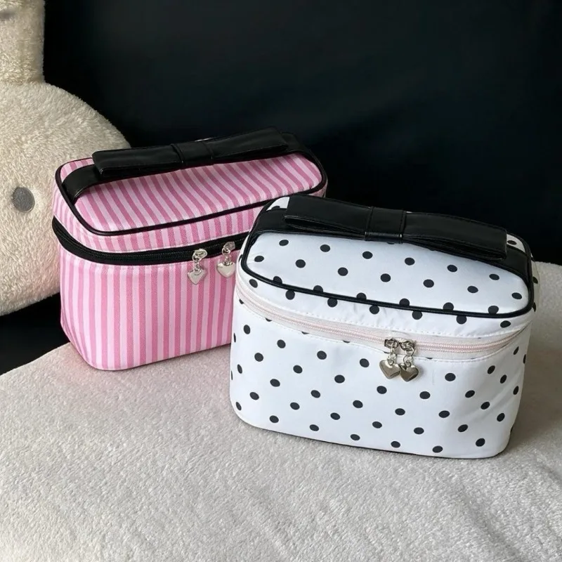 Green Polka Dot Makeup Bag Large Capacity Vertical Portable Travel Cosmetic Storage Pouch Waterproof Toiletry Bag for Women