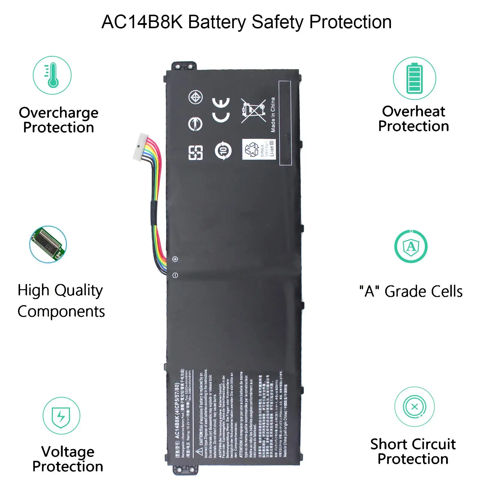 AC14B8K Battery for Acer Predator Helios 300 N17C1 PH315-51 PH315-52 G3-571 G3-572 N18Q13 Nitro 5 AN515 AN515-53 AN515-54