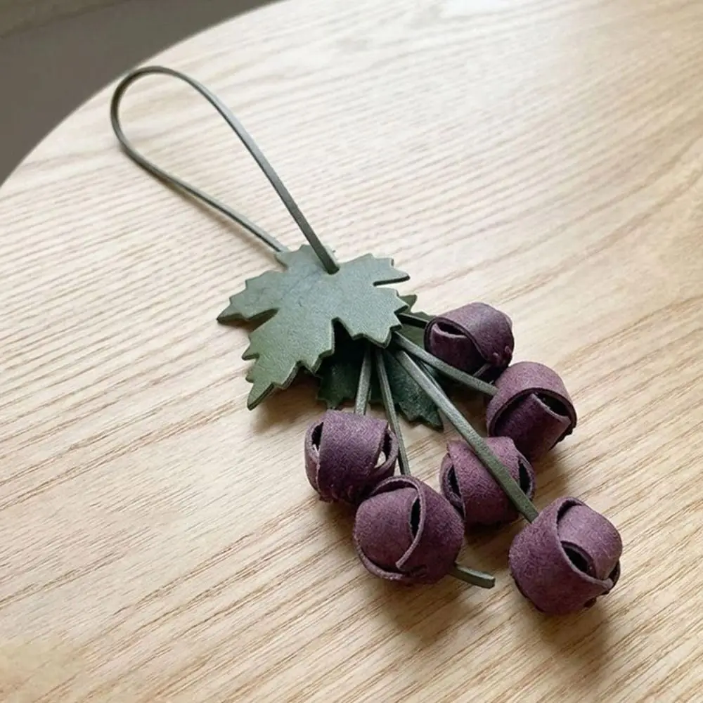 Key Chain Grape Shape Leather Pendant Hanger Weave Grape-shaped Skewer Keychain Creative Handmade Pu Fruit Bag Charm Women