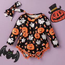 Baby unisex Autumn Long Sleeve Printing Pumpkin For All Hallows' Day European and American style Triangle Jumpsuit