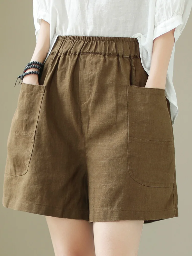 ارتفاع الخصر الكتان ort السراويل النسائية عارضة رقيقة القطن الكتان السراويل واسعة الساق خمسة أجزاء orts السراويل الصيف مريحة #1