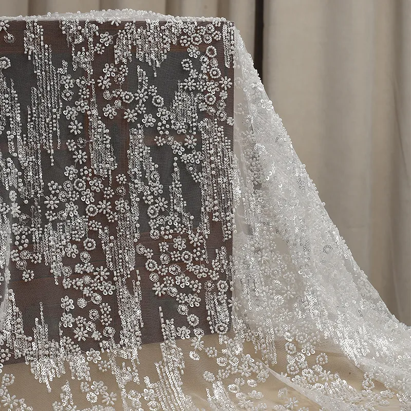 

Bead Sequin Embroidery Lace Mesh Fabric for DIY Sewing Handmade Wedding Dress Curtain Tablecloth Clothing Fashion Material Cloth
