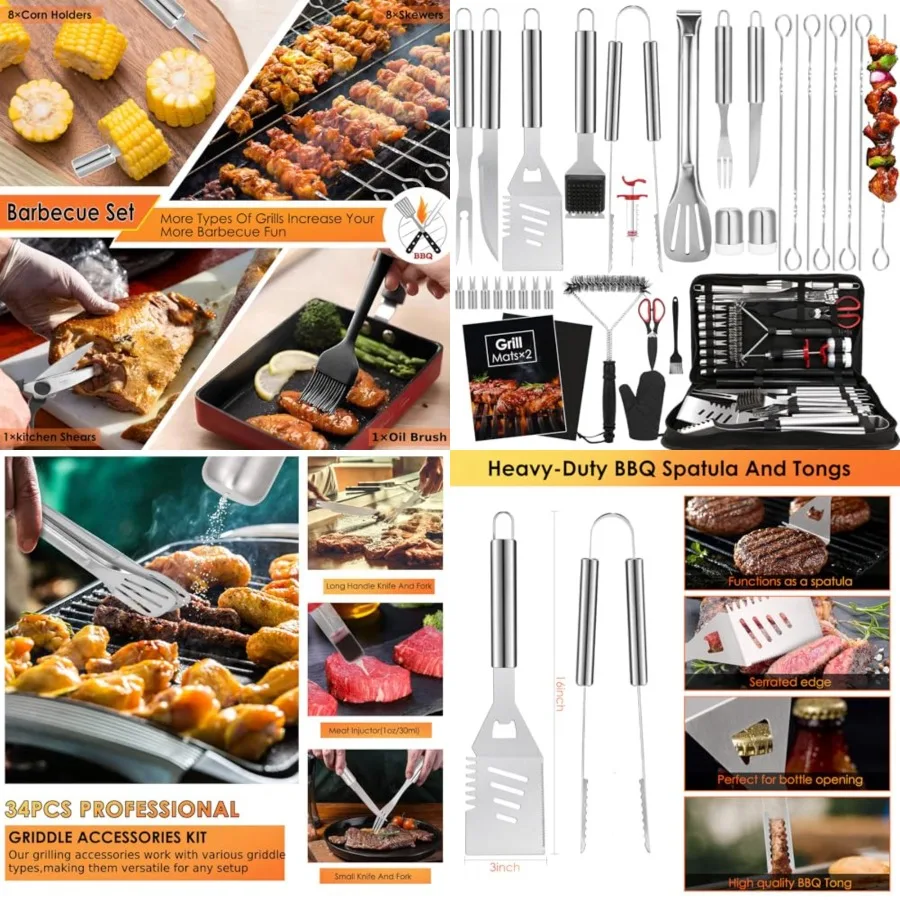 

BBQ Grilling Accessories Set, 34Pcs Heavy Duty Grill Tools for Outdoor Camping, Grilling Gifts for Men Dad, Stainless Steel Bar