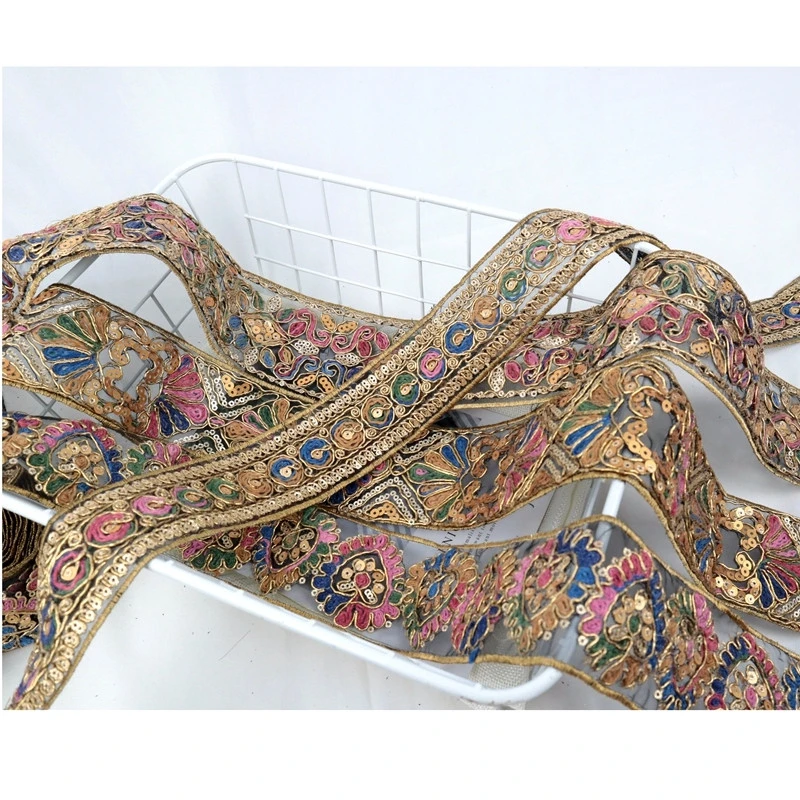 1 Yards Embroidery Lace Ribbon Appliques Sewing Apparel Trims Sequined Ribbons Costumes Accessories