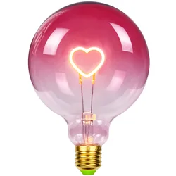 TIANFAN Lâmpada Led Vintage Grande Globo Filamento Coração Rosa 2W Dimmable G125 Edison Lâmpada Decorativa 110V 220V E26 E27