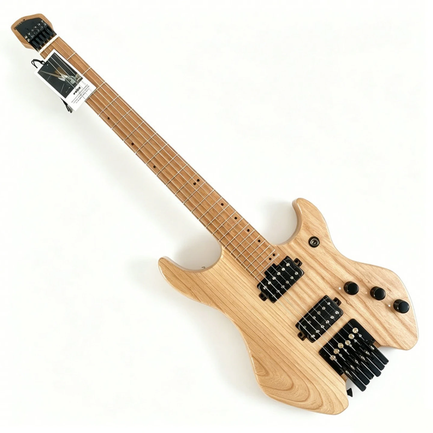 PEOZ Smart Electric Guitar Headless Model in Solid Ash Body 6 String Version Built with Amp Pedal Sound Card with APP