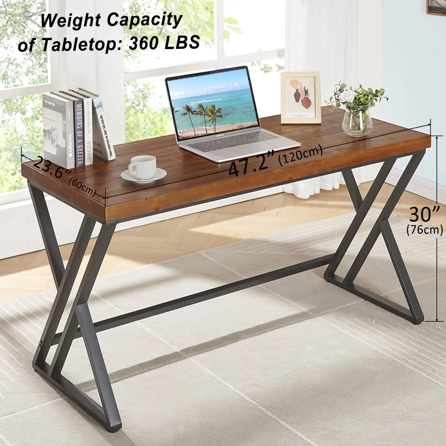 Real Wood Computer Desk, Modern Natural Wood Home Office Desk, Rustic Solid Wood Work Study Writing Desk