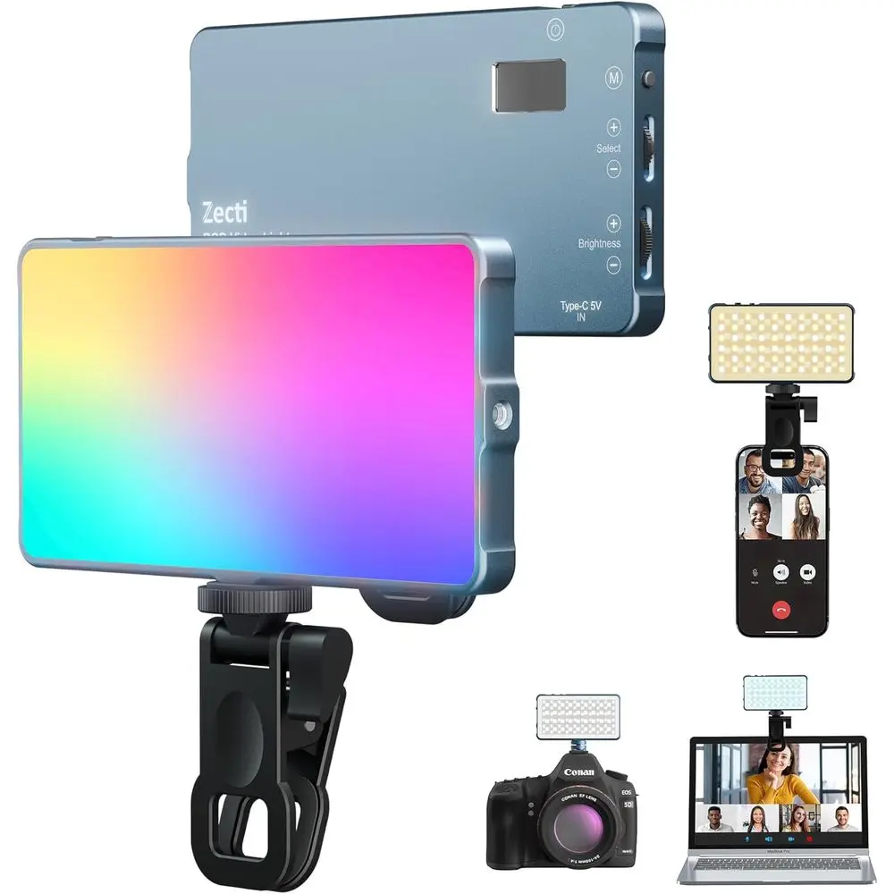

Selie Light, 96 LED Pe Light with Metal Hotshoe & Clip, 96+ 2500K-8000K Rechargeable 360° ull Color 21 Scenes RGB Video Light or