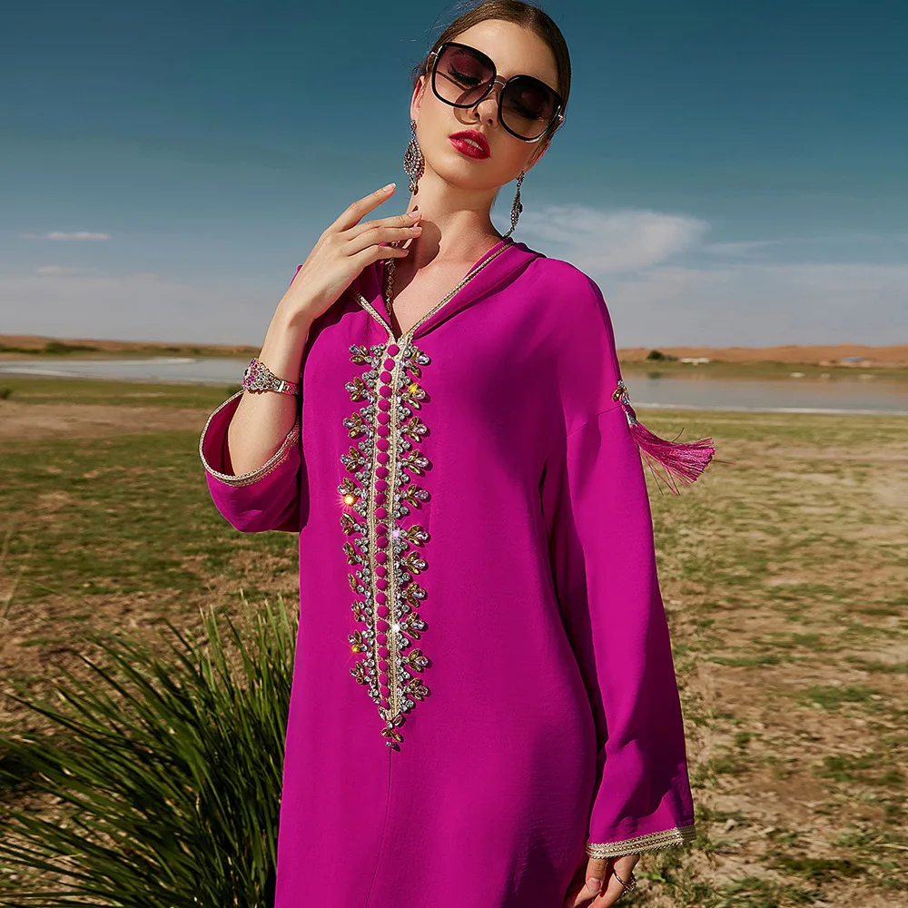 Eid Djellaba luxe dubaï Abaya diamant caftan femmes musulman Robe à capuche Ramadan turquie caftan Kebaya Caftan Marocain Femme Robe