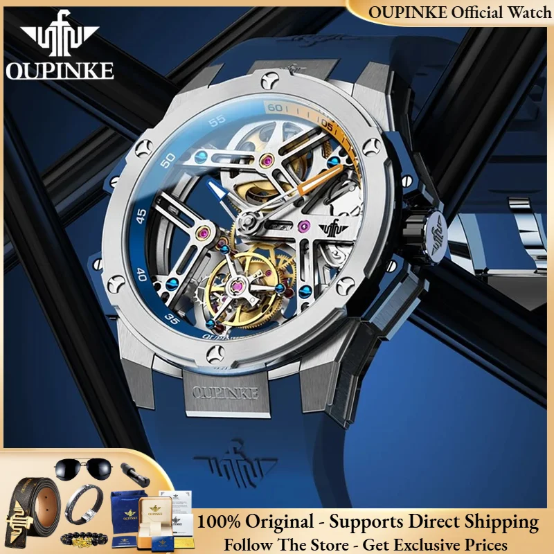 OUPINKE 8003 True Tourbillon Watch High Luxury Men Automatic Mechanical Watch HD Hollow out Transparent Waterproof Men Watch
