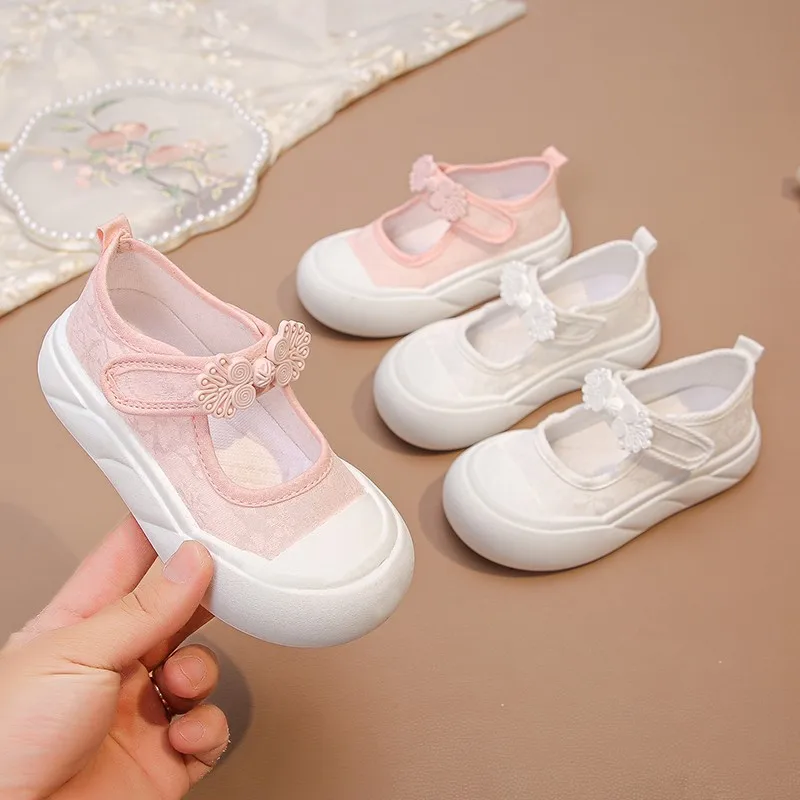 

Girls Casual Canvas Shoes with Cute Ornament 2026 New Summer Toddler Cotton Sneakers Soft Sole Breathable Chic School Trainers