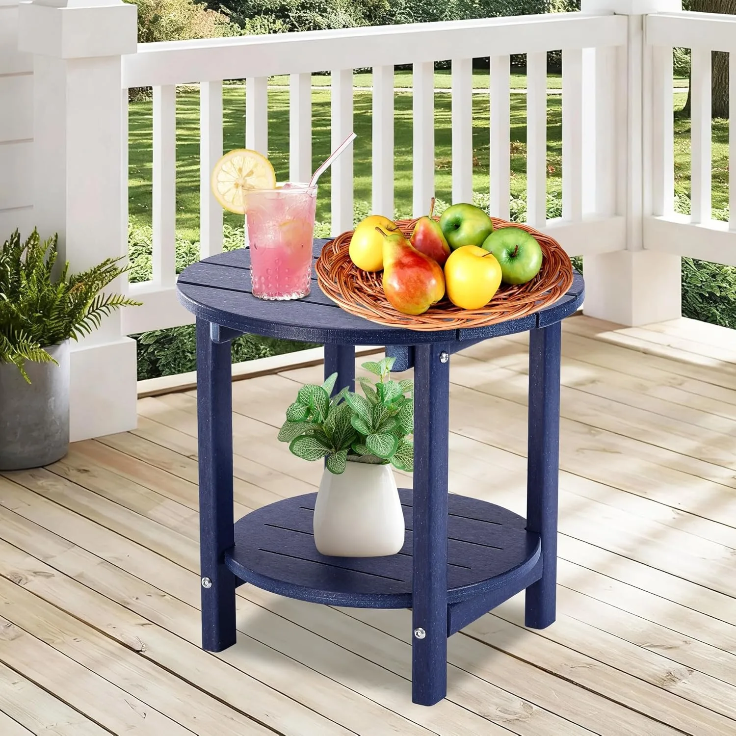 

Outdoor Navy Blue Side Table - Weather Resistant Round Accent Table for Garden & Poolside Patio Furniture