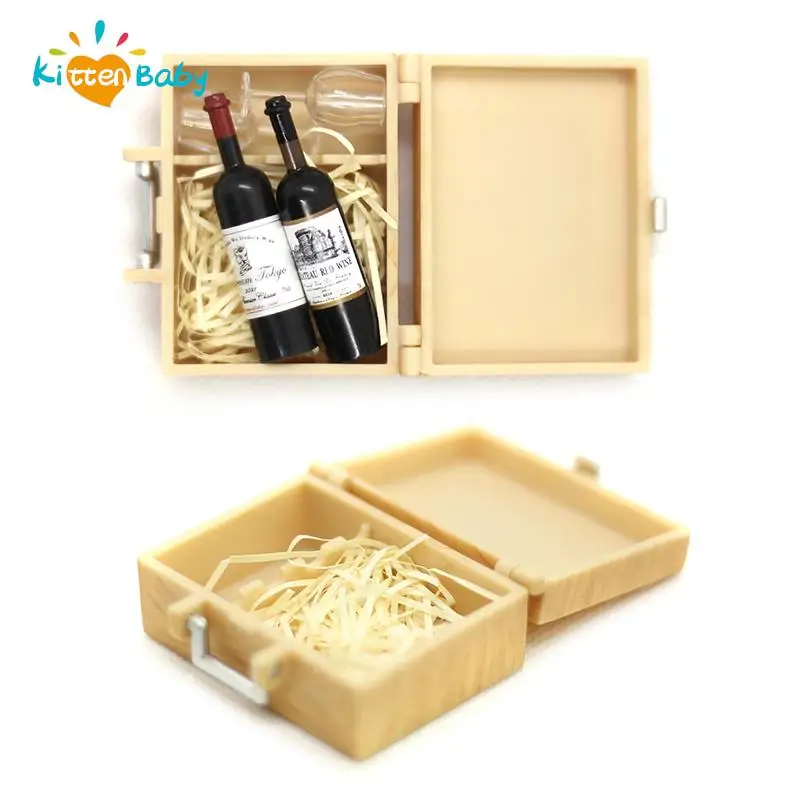 Dollhouse Miniature Vintage Wooden Wine Box  Storage Gift Box General Purpose Wine Packaging Box Vintage Wooden Storage Case Toy