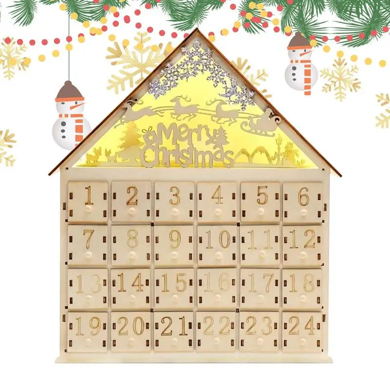 Christmas Calendar Countdown Lighted Wooden Countdown To Christmas Calendar With 24 Drawers Merry Christmas Advent Box For Kids