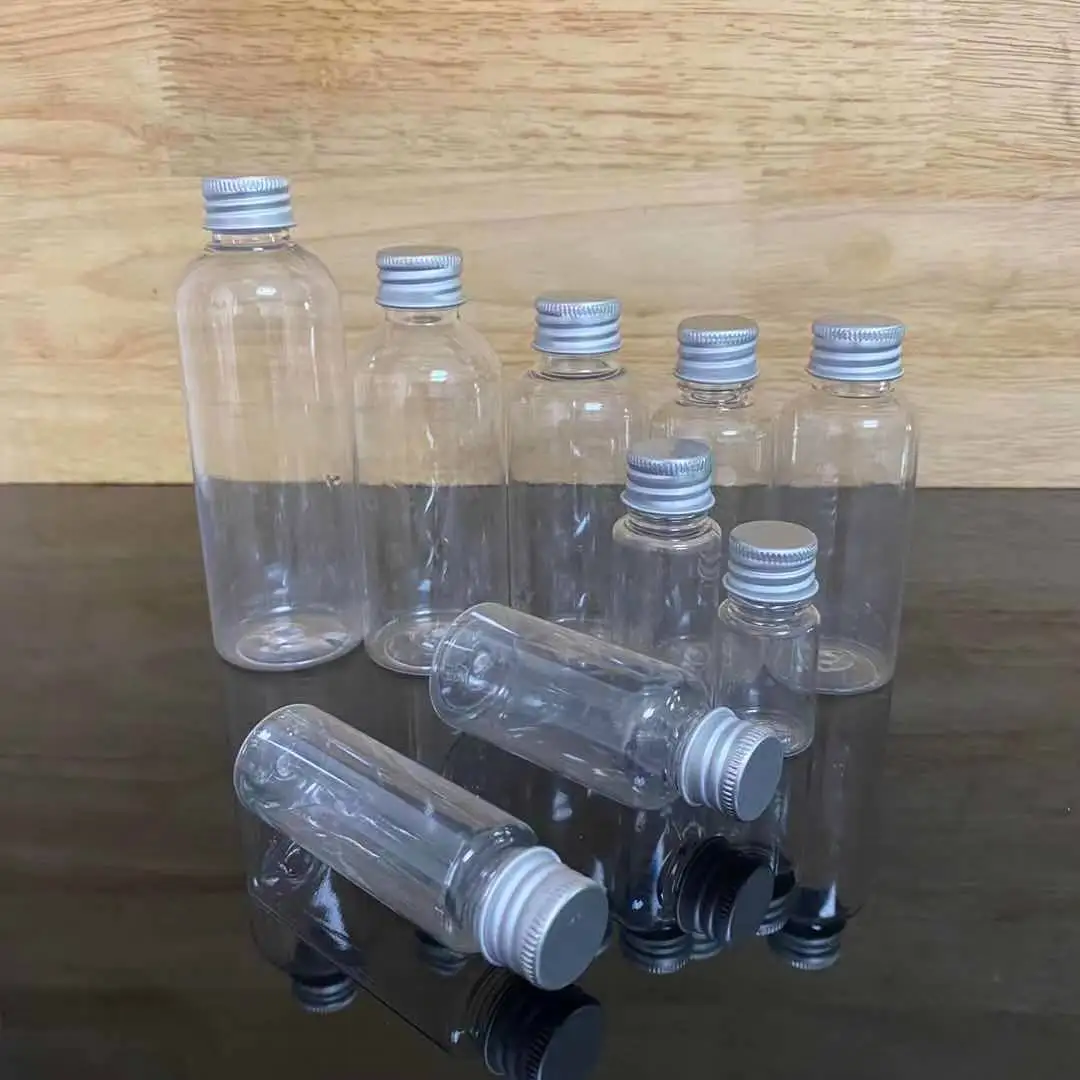 10PCS 5~60ml Clear Plastic Bottle With Aluminium Screw Cap Tiny Jars Cosmetic Container Travel Kit Empty Refillable Bottles Jars