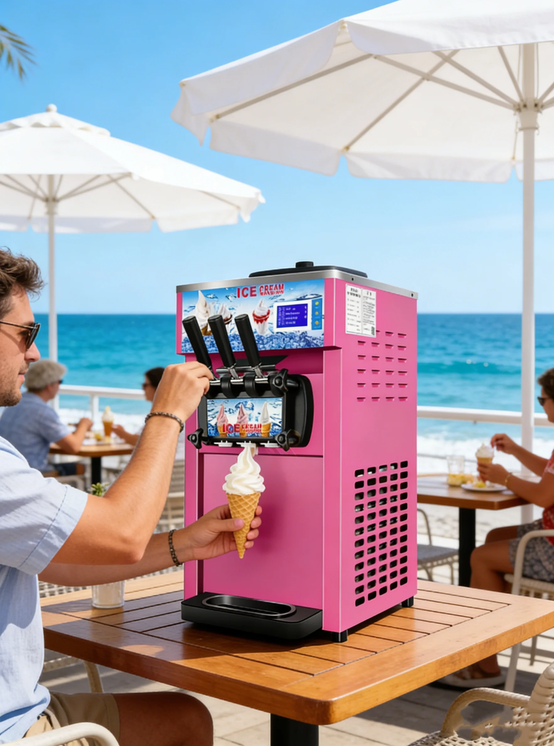 Commercial Tabletop 3-Flavor Soft Serve Ice Cream Machine Double Independent Inverter System Stainless Steel