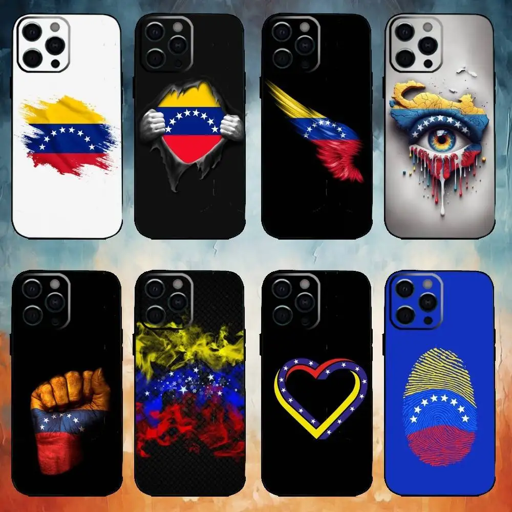 

V-Venezuelan Flag Phone Case For iPhone17,16,15,14,13,12,11 Plus,Pro Max Soft Black Cover