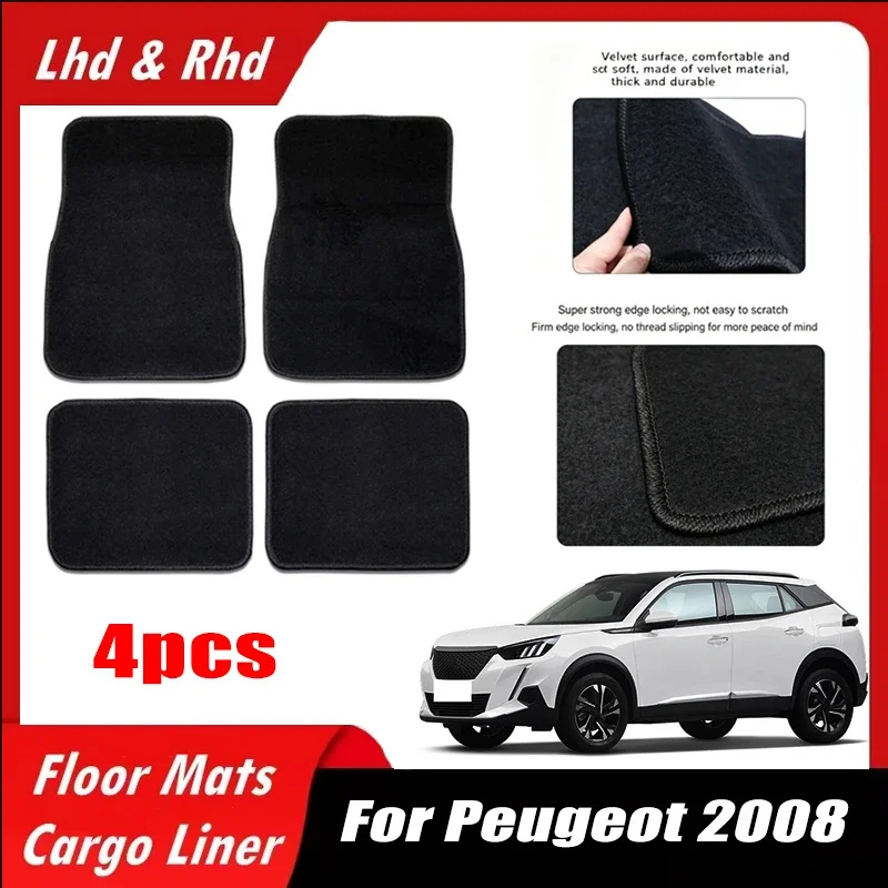 

4pcs Car Floor Mats All-Weather Easy To Clean Durable Anti-Slip Interior Protection Floor Liners For Peugeot 2008 Accessories