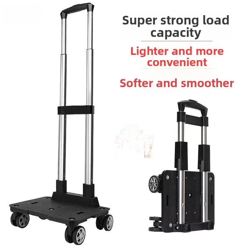 

Portable Aluminum Alloy Wheel Suitcase Backpack Four-Wheel Hand-Pulled Cart Stacking Handle Extendable Shopping Cart for Shop...
