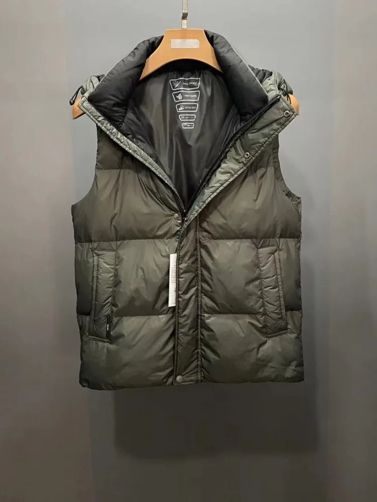 Winter Mens Vest Thick Warm Waterproof Windproof Outdoor Casual Sleeveless Down Jacket Zipper Slim Men Hooded Short Waistcoat