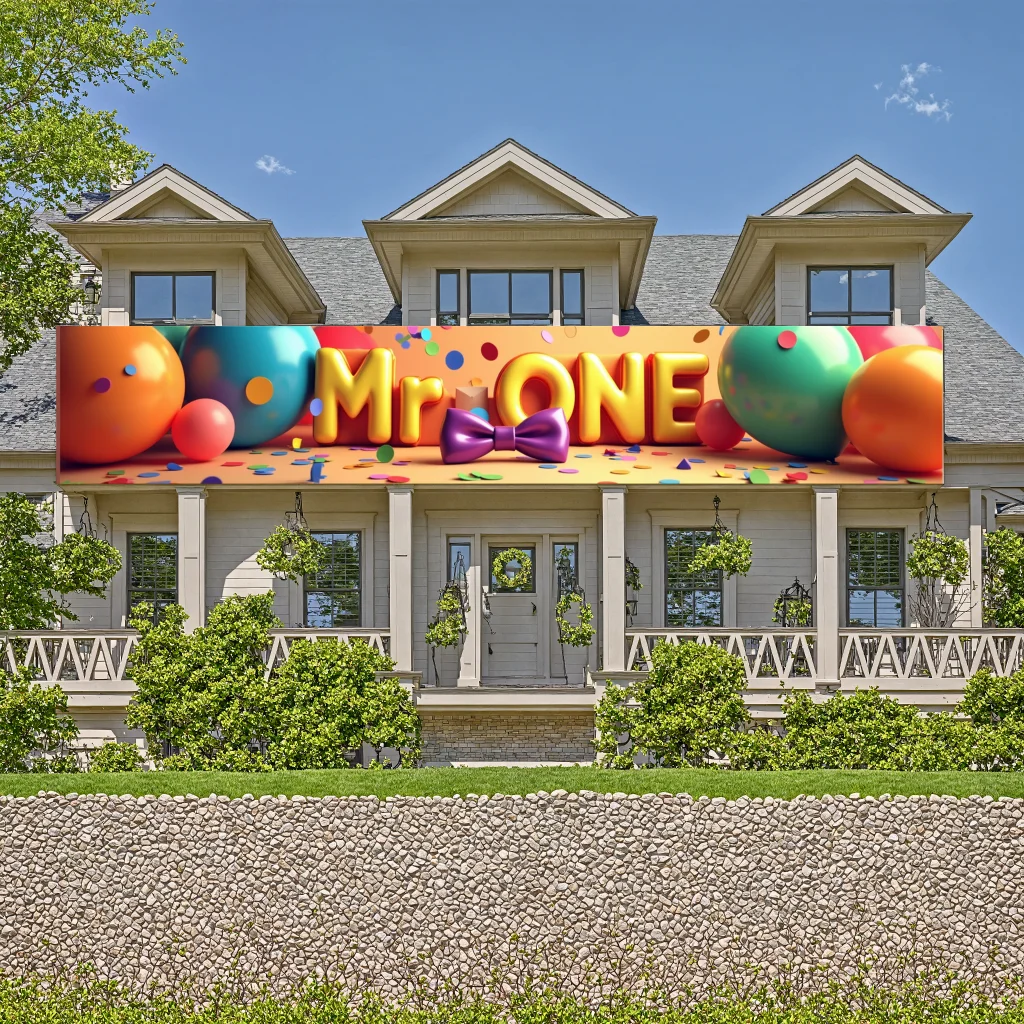 Mr One  Theme Banner Colorful Balloons Party Decoration Celebration Backdrop Background Printed Poster 250x45