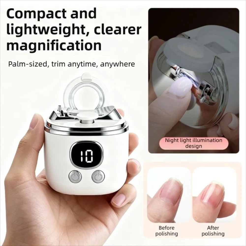 6-In-1 Electric Automatic Nail Clipper 3 Speeds with LED Auxiliary Magnifying Glass Trimmer LCD Digital Display USB Rechargeable