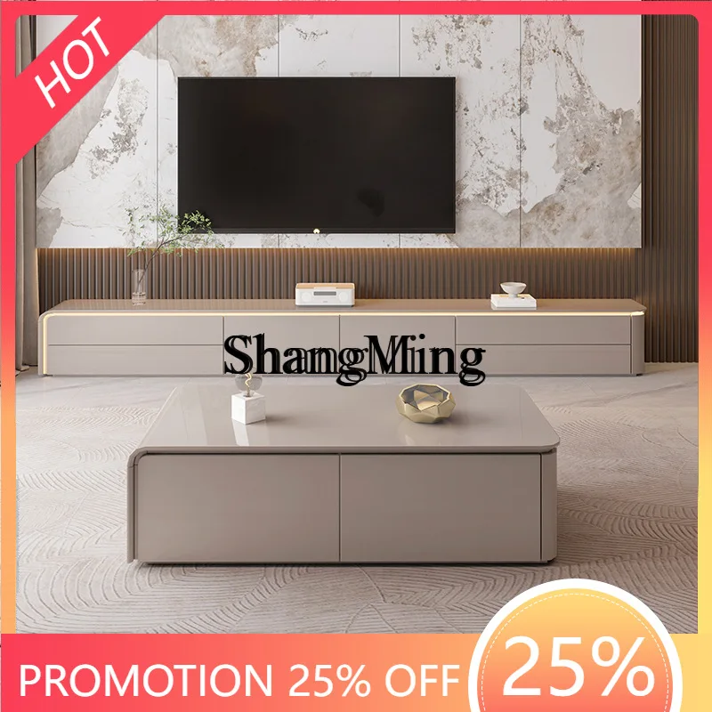 

FG Floor-standing TV Cabinet New Small Apartment Home Modern Simple TV Cabinet Light Luxury Style Coffee Table Set