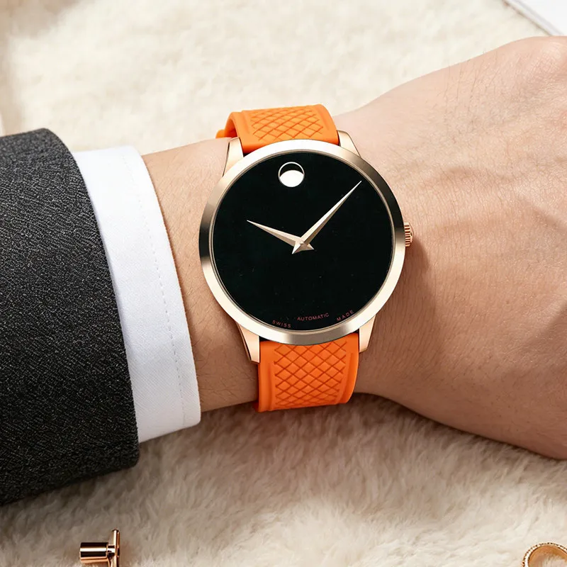 Quick-release fluorocarbon rubber watch strap, non-greasy men for Movado MUSEUM 0606179, Silver Ghost / Sword of Wisdom 0608024