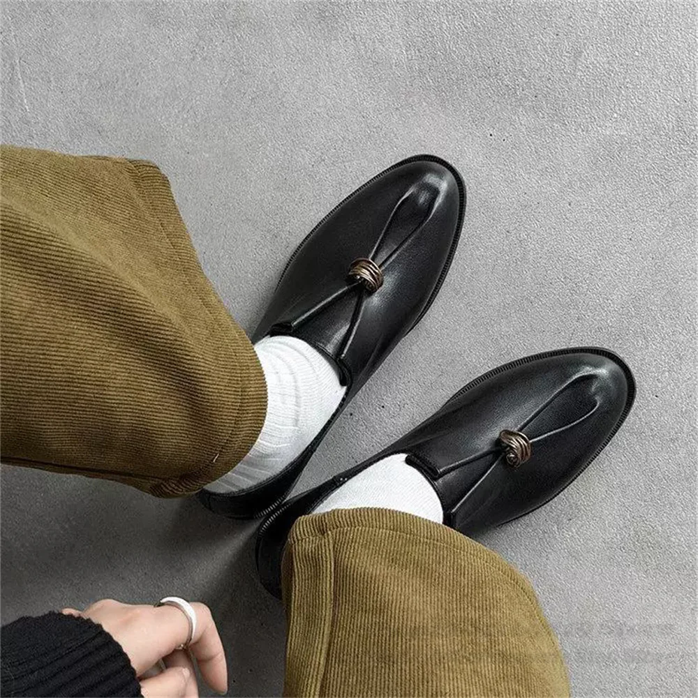 Men's Lazy One Step Single Shoe Folding Flat Bottom Lightweight Comfortable Commuting Casual Small Leather Shoes Vintage Loafers