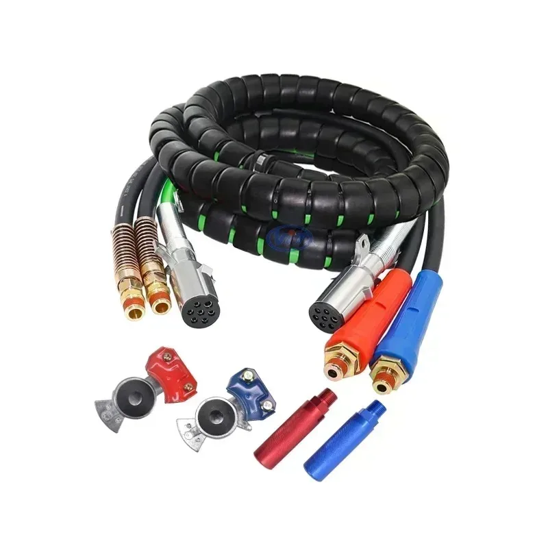 15 Foot 3-in-1 Trailer Air Duct Hose Wrap Assembly with 7-way Cable ABS and Truck Spare Power Air Duct