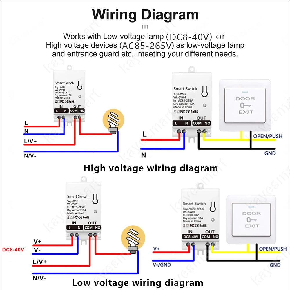 Tuya Smart WiFi Dry Contact Switch Module 10A Home Universal DIY Breaker Relay DC 8-40V AC 85-265V Works with Alexa Google Home