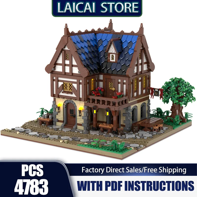 City Street View Moc Building Blocks Modular Medieval Tavern Model Technical Bricks DIY Assembly Castle Toys Holiday Set Gifts
