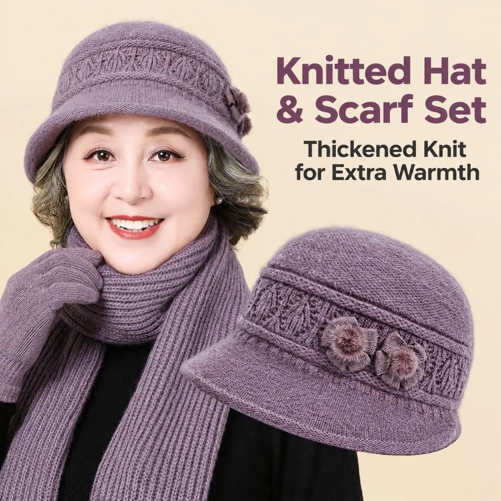 Faux Rabbit Fur Knitted Bucket Hat Fleece Lined Thickened Warm Woolen Cap Wind Resistant Wide Brim Mom Hat Middle Aged Women