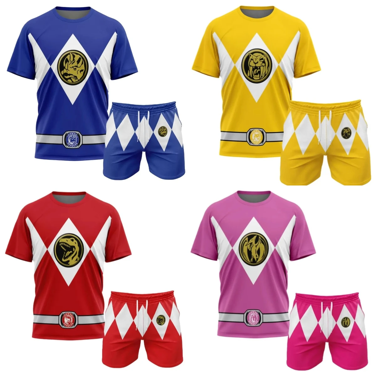 2026 Summer New Power Rangers T-shirt Shorts Men's and Women's Large Breathable Fitness Running Sports Parent Child Wear