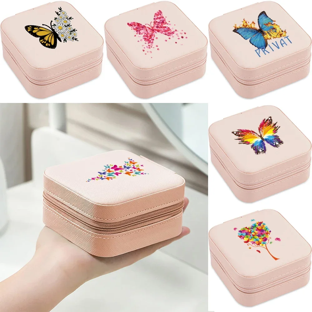 

Travel Jewelry Box Leather Jewellery Storage Earring Boxes Packaging Butterfly Series Display Case Organizer for Home Girl Gift