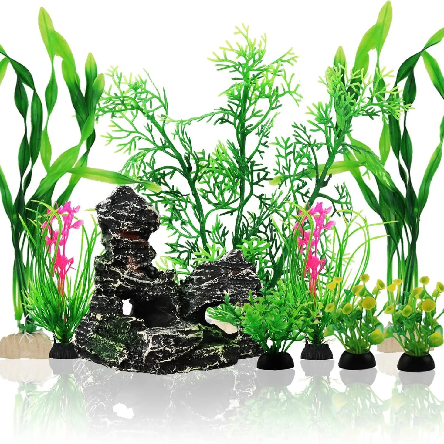 Planted Aquarium For Beginners - ชุดต้นไม้ประดิษฐ์สำหรับตู้ปลา ของตกแต่งตู้ปลา ต้นไม้พลาสติกสำหรับจัดตู้ปลา สำหรับผู้เริ่มต้น 9 ชิ้น/1-3