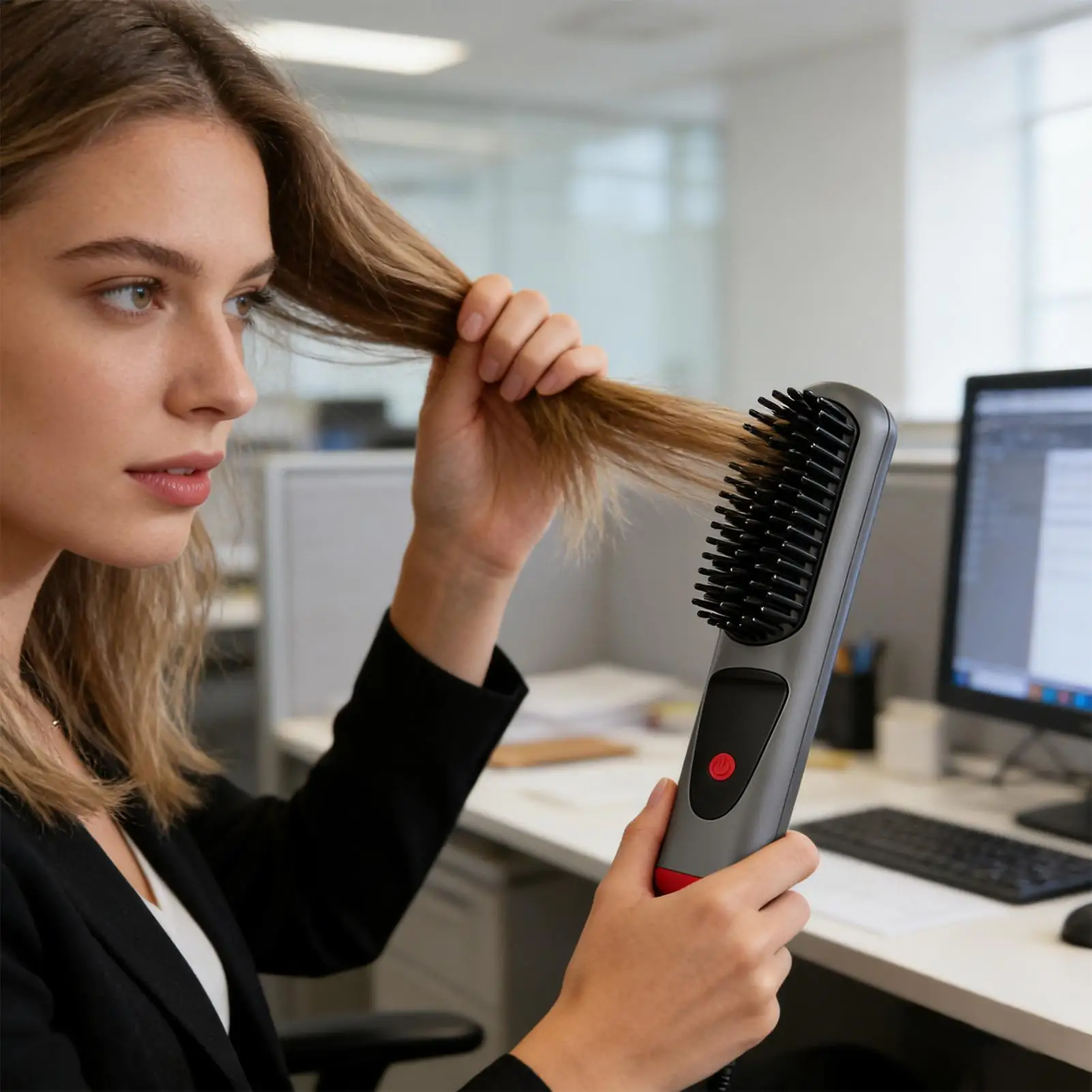 

Cordless Hair Straightener 4 Levels Ceramic Rechargeable Portable Cordless Comb With LED Display Hair Straightening Brush For