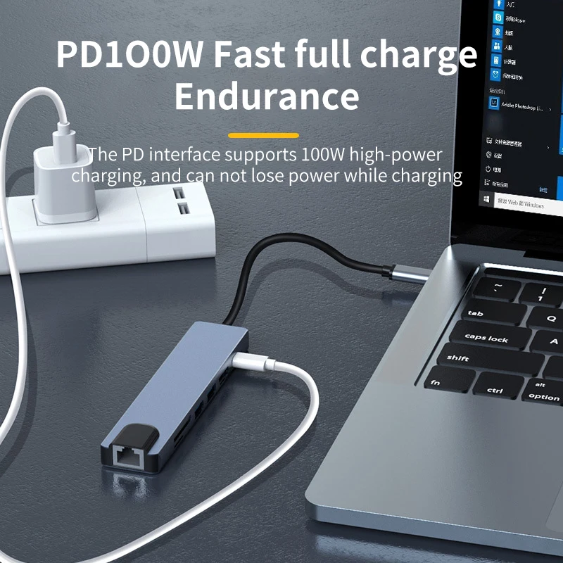 JND 10 في 1 نوع C USB Hub مع إيثرنت 4K HDTV متعدد المنافذ USB 3.0 Hub لمحطة إرساء MacBook Pro USB نوع c محول