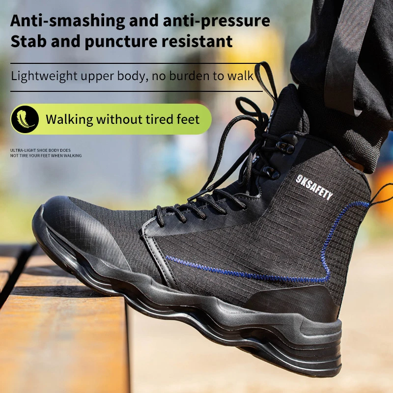 New Safety Shoes Men Boots High Top Work Sneakers Steel Toe Cap Anti-smash Puncture-Proof Work Boots Indestructible Shoes