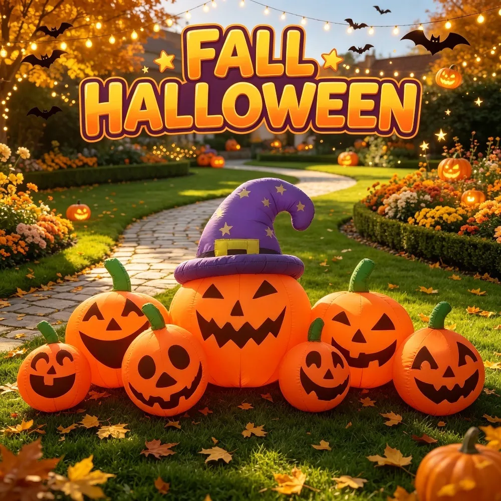 Inflatable Model Halloween Pumpkin Patch Outdoor Holiday Decor Waterproof Multi Jack O Lantern Accent for Yard Lawn Outdoor Use