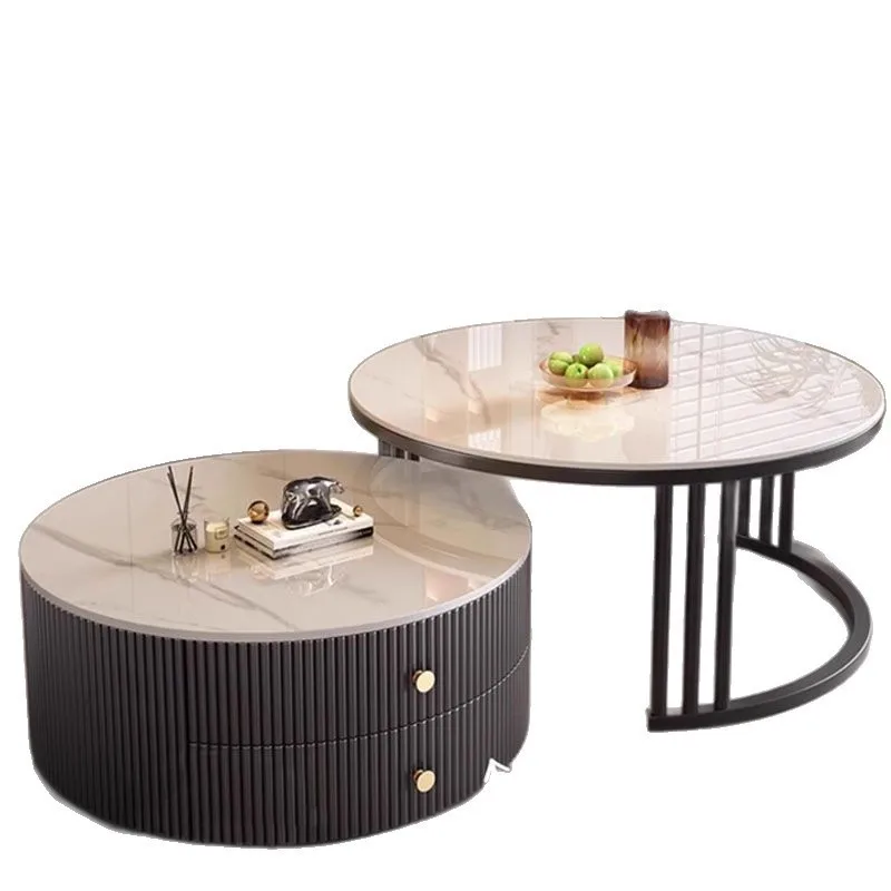 Slate coffee table modern simple solid wood round small apartment coffee table living room light luxury household minimalist