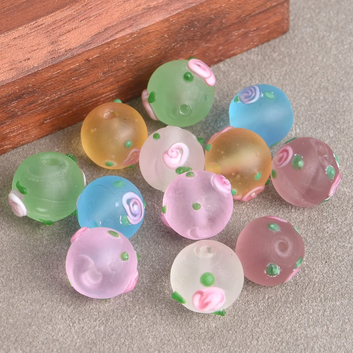 

10PCS Round 11mm~12mm Handmade Flower Pattern Matte Lampwork Glass Loose Beads For Jewelry Making DIY Bracelet Findings