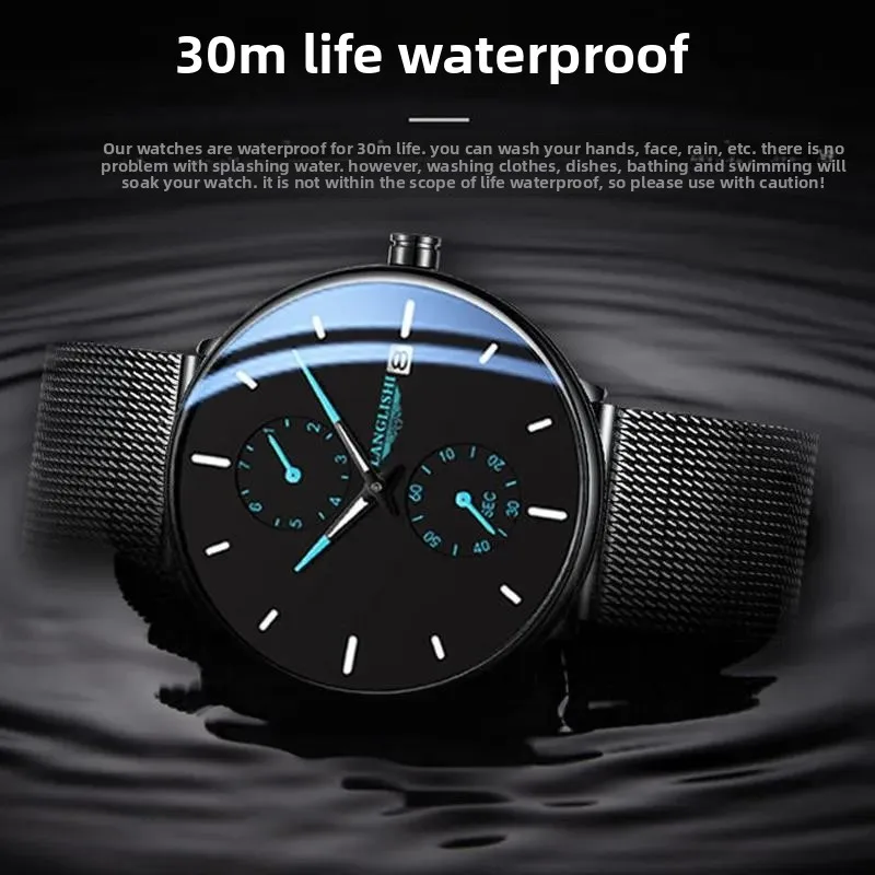 Men's Slim Waterproof Quartz Watch - Luminous Calendar Student Watchs (Korean Style)